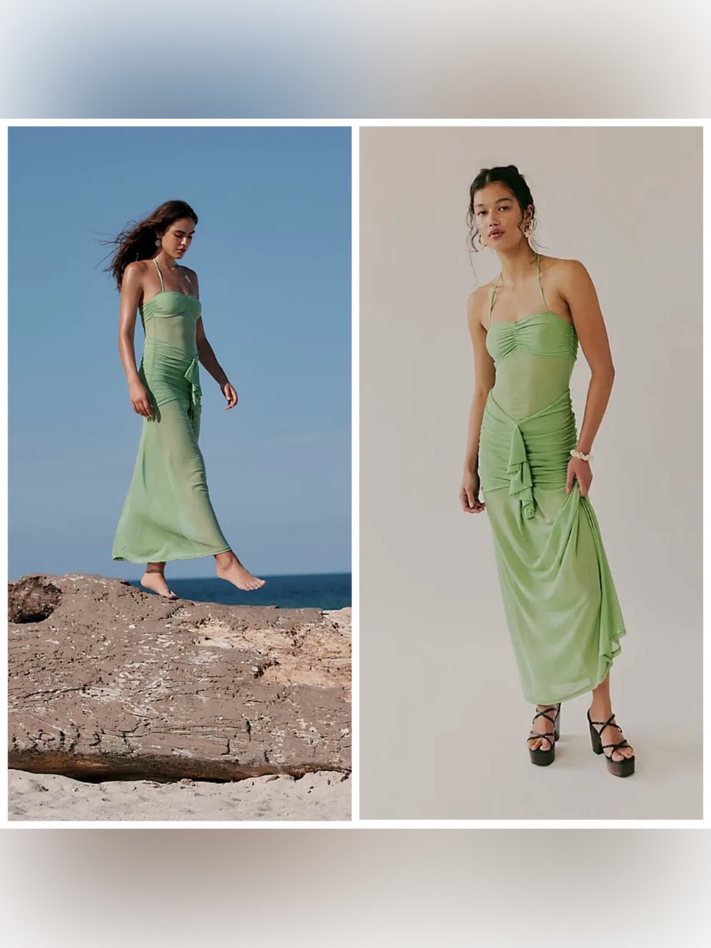 Free‎ People Nightcap Mermaid Mesh Dress Green Sheer Large